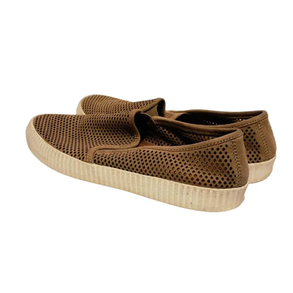 FRYE Camille Perforated Leather Loafer Slip-On 9.5 Taupe Tan Brown